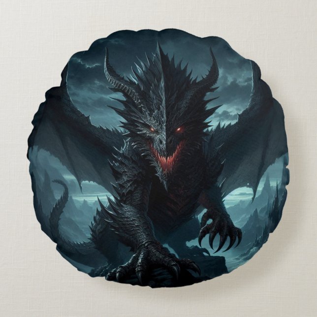 Mörk, medeltida draken rund kudde (Framsidan)