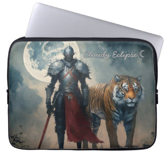 Mörk medeltida riddare och tiger månpåse / hylsa laptop fodral
