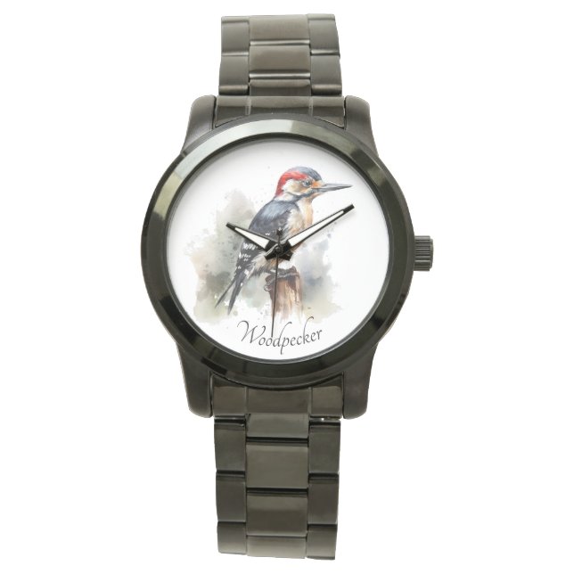 Mörk Metall Skogs Fågel Ur Armbandsur (Framsida)