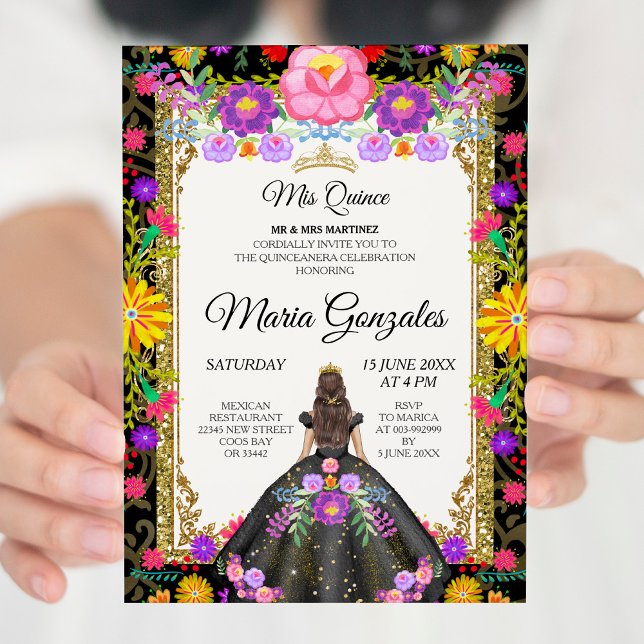 Mörk Mexikanska flickans bakgrund Quinceanera 2 Inbjudningar (Skapare uppladdad)