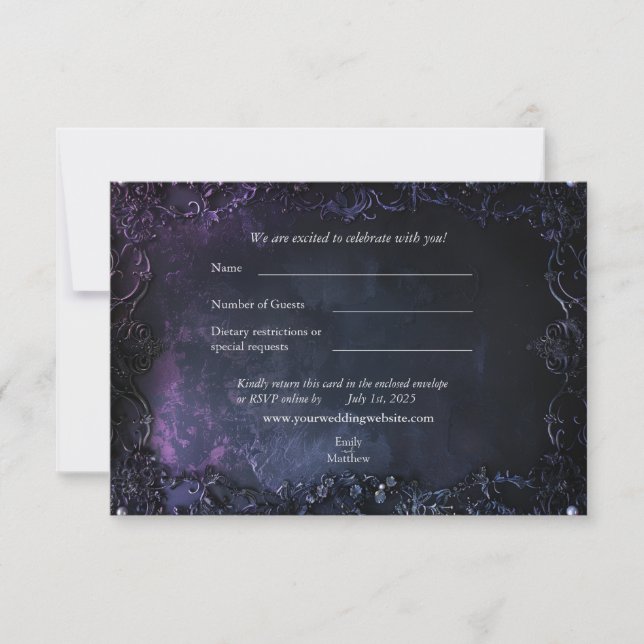 Mörk Midnight Gothic Elegance Bröllop OSA Card Tack Kort (Framsida)