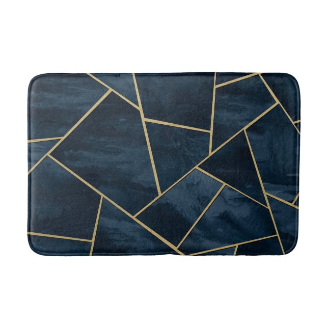 Mörk Midnight Navy Blue Guld Geometric Glam #1 Badrumsmatta (Framsidan)
