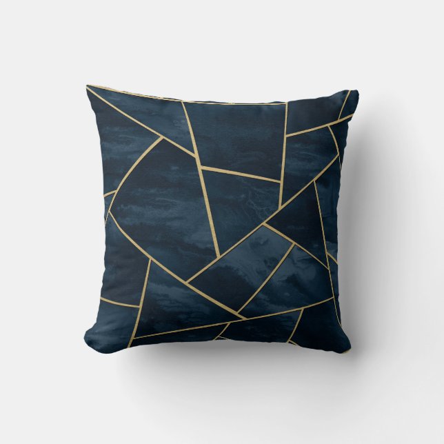 Mörk Midnight Navy Blue Guld Geometric Glam #1 Kudde (Framsida)