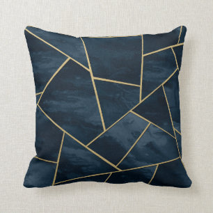 Mörk Midnight Navy Blue Guld Geometric Glam #1 Kudde