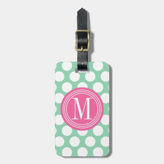Mörk Mint & Monogrammed Pink| stor polka dots Bagagebricka (Vertikal Framsida)