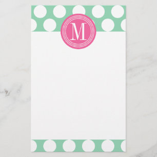 Mörk Mint & Monogrammed Pink stor polka dots Brevpapper