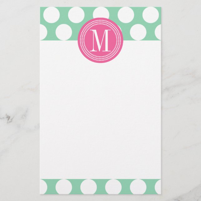 Mörk Mint & Monogrammed Pink| stor polka dots Brevpapper (Framsida)