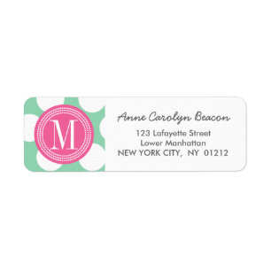 Mörk Mint & Monogrammed Pink stor polka dots Returadress Etikett
