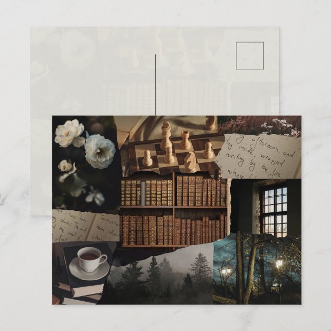 Mörk / mjuk akademisk scrapbook collage vykort (Fram/baksida)