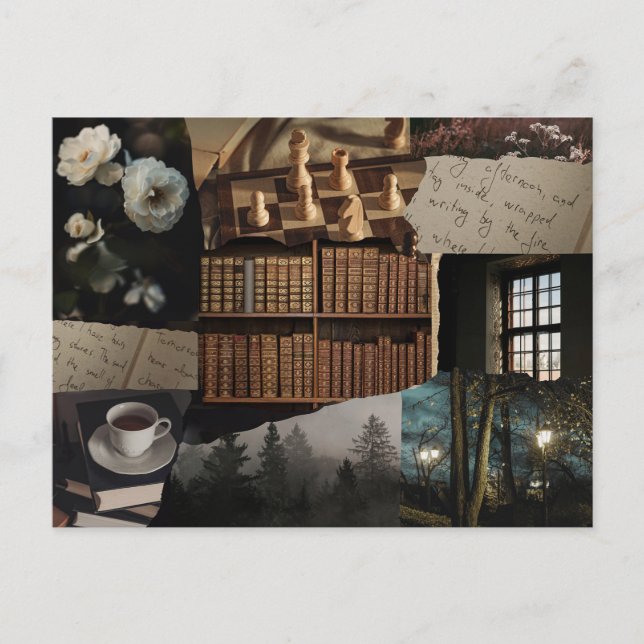 Mörk / mjuk akademisk scrapbook collage vykort (Framsida)