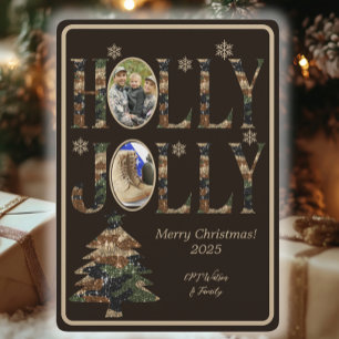 Mörk Mocha Foto Camo Holly Jolly God Jul Julkort