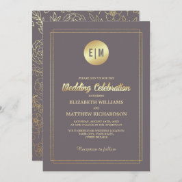 Mörk Mocha Guld Blommigt Bröllop Inbjudningar