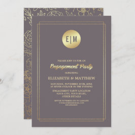 Mörk Mocha Guld Blommigt Förlovningsfest Inbjudningar