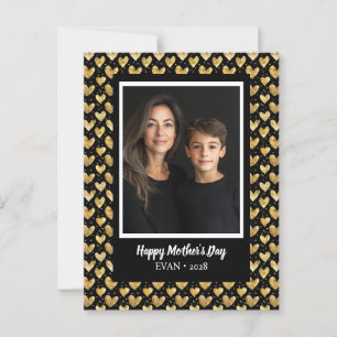 Mörk Mode Faux Golden Foil Hearts Mors dag Vykort