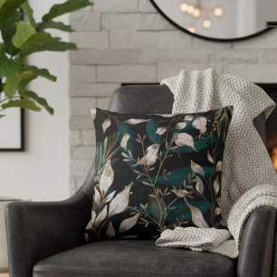 Mörk Modern Boho Botanical Löv Kudde