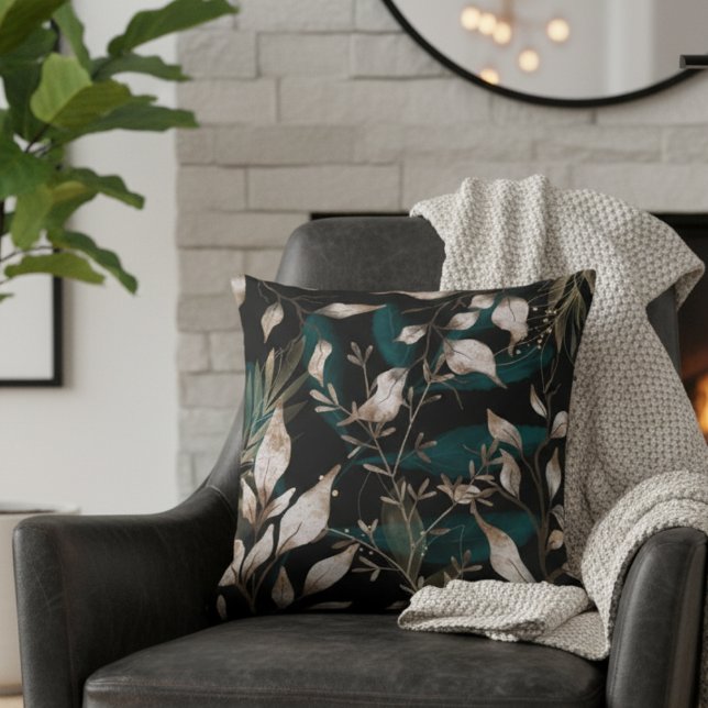 Mörk Modern Boho Botanical Löv Kudde (Skapare uppladdad)