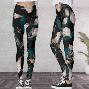Mörk Modern Boho Botanical Löv Leggings
