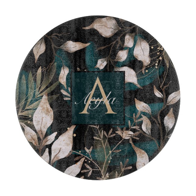Mörk Modern Boho Botanical Löv Monogram (Framsidan)