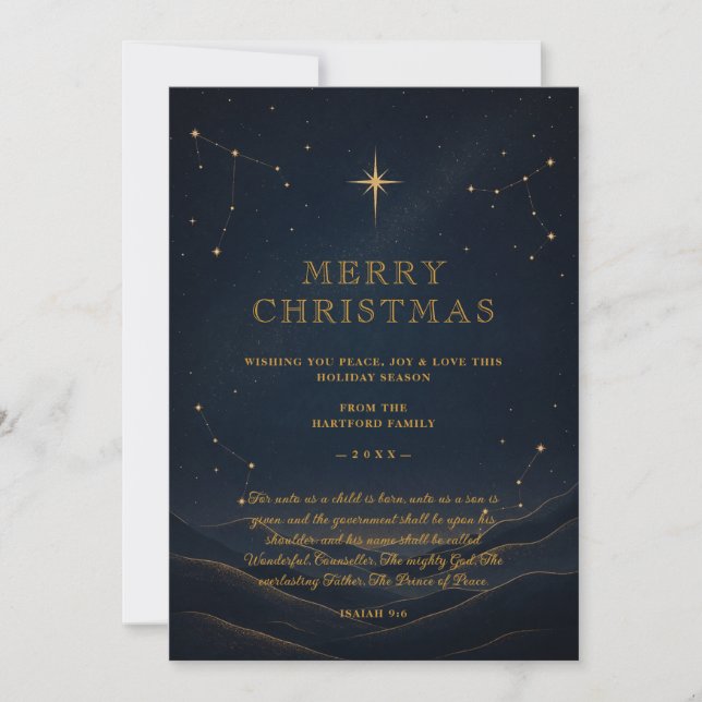 Mörk Modern Celestial Jul Guld TMF26 Julkort (Framsida)
