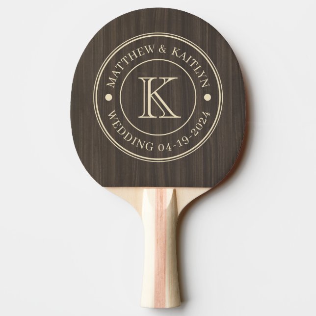 Mörk Modern Trä Bröllopsmonogram Pingisracket (Baksidan)