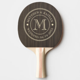 Mörk Modern Trä Bröllopsmonogram Pingisracket