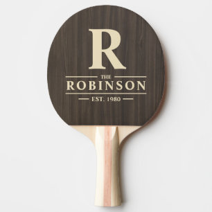 Mörk Modern Trä Familjenamn & Initial Pingisracket