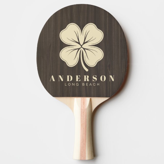 Mörk Modern Trä Fyrklöver med Namn Pingisracket (Baksidan)