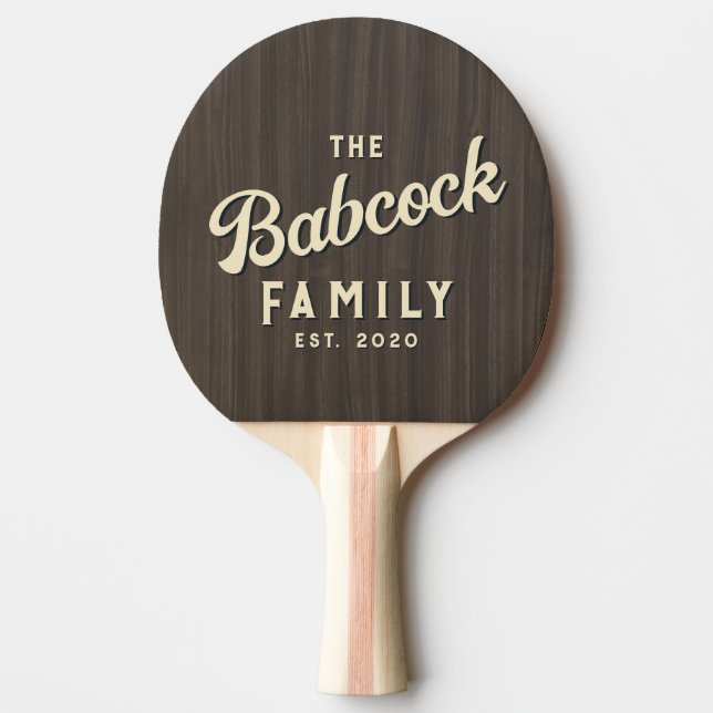 Mörk Modern Trä Retro Familj Namn & År Pingisracket (Framsidan)
