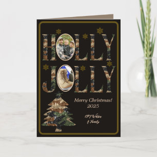 Mörk Mokka Foto Camo Holly Jolly God Jul Kort