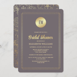 Mörk Mokka Guld Blommig Bröllopsfest  Inbjudningar