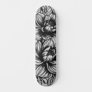 Mörk Monochromatic Street Art Inspired Blommigt De Mini Skateboard Bräda 18,5 Cm