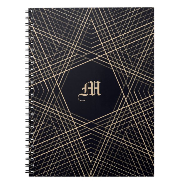Mörk Monogram Geometric Star Gothic Snyggt Black Anteckningsbok (Framsidan)