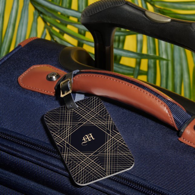Mörk Monogram Geometric Star Gothic Snyggt Black Bagagebricka (Framsida Insitu 1)
