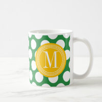 Mörk - Monogrammed grönt & gul stor polka dots