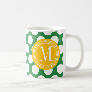 Mörk - Monogrammed grönt & gul stor polka dots Kaffemugg