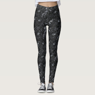 Mörk Mönster Svarta Snöre Leggings