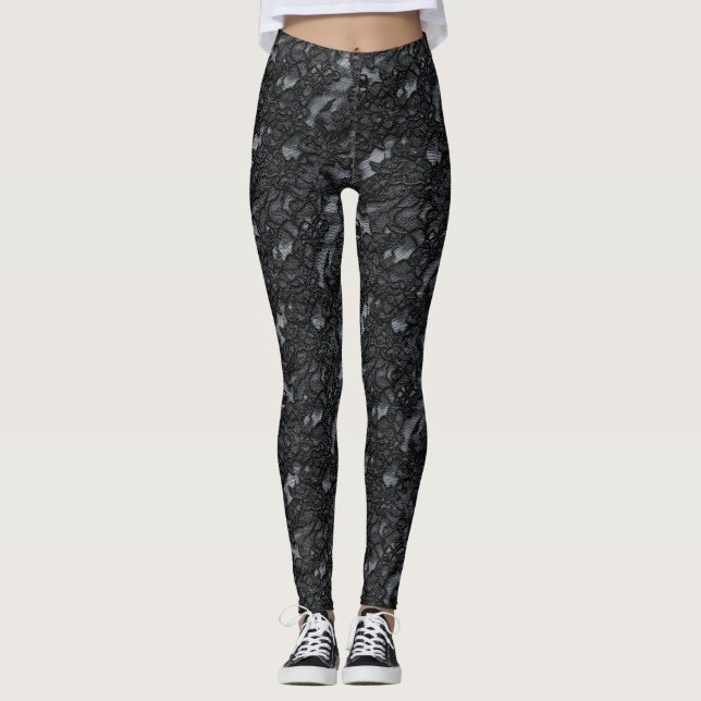 Mörk Mönster Svarta Snöre Leggings (Framsida)