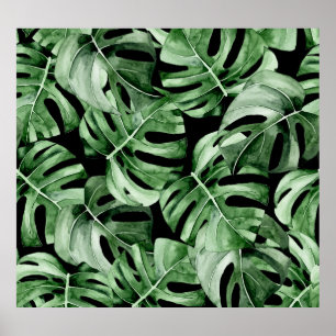 Mörk Monstera: Tropical Watercolor Print. Poster