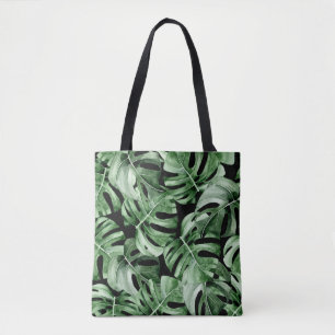 Mörk Monstera: Tropical Watercolor Print. Tygkasse