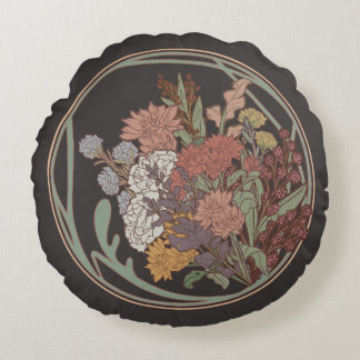 Mörk & Moody Art nouveau Blommigt Bouquet Rund Kudde
