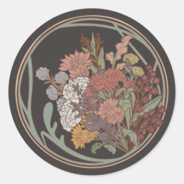 Mörk & Moody Art nouveau Blommigt Bouquet Runt Klistermärke