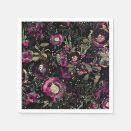 Mörk Moody Bär Plomme Glitter Blommig Modern Pappersservett