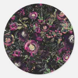 Mörk Moody Bär Plomme Glitter Blommig Modern Runt Klistermärke