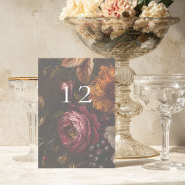 Mörk Moody Baroque Blommigts Flowers Fall Wedding Bordsnummer