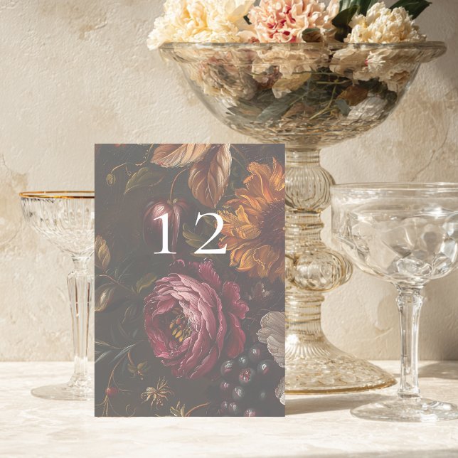 Mörk Moody Baroque Blommigts Flowers Fall Wedding Bordsnummer (Skapare uppladdad)