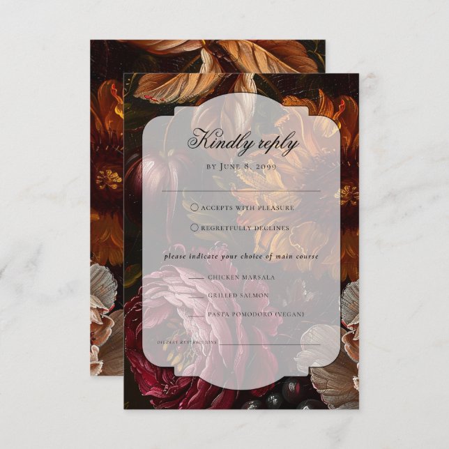 Mörk Moody Baroque Blommigts Flowers Fall Wedding OSA Kort (Fram/baksida)