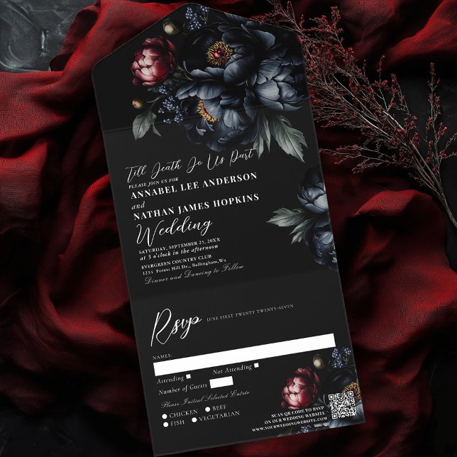 Mörk Moody Black Peony Gothic Bröllop QR-kod (Skapare uppladdad)