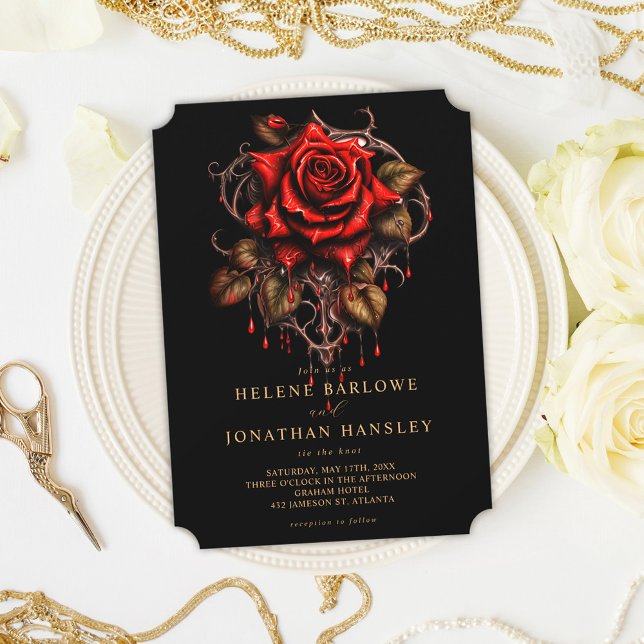 Mörk Moody Blommigt Black Gothic Bröllop Inbjudningar (Dark Moody Floral Black Gothic Wedding Invitation)