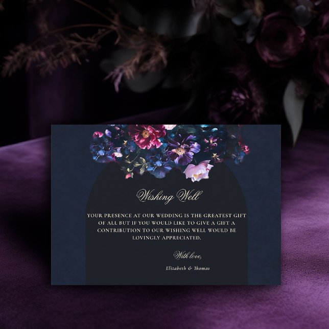 Mörk Moody Blommigt Black Mauve Bröllop Wishing we Tilläggskort (dark moody wedding wishing well card purple black jewel tones dutch painting romantic gothic)