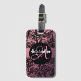 Mörk Moody Blommigt på Rosa Monogram Bagagebricka